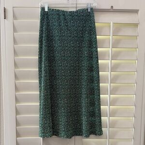 love, Fire Green Patterned Midi Skirt